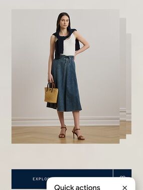 Lauren Ralph Lauren Denim Midi Skirt in Dark Blue